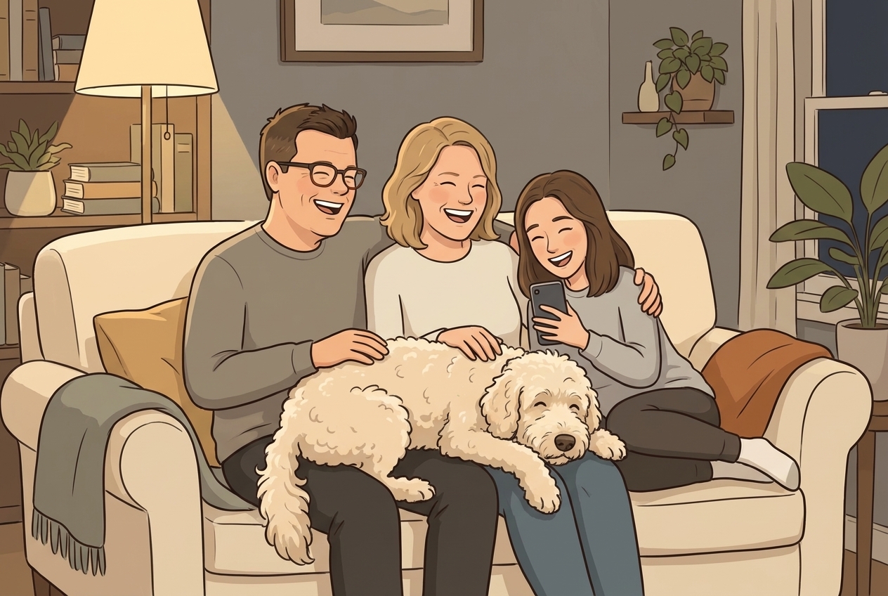 A family together on the couch — present, laughing, connected